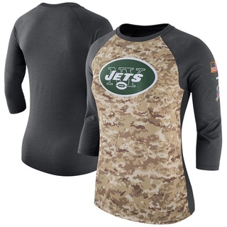 Legend Women's New York Jets Salute to Service 2017 Three-Quarter Raglan Sleeve T-Shirt - Camo/Charcoal