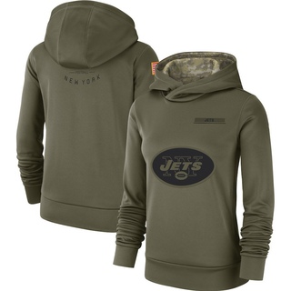 Women's New York Jets 2018 Salute to Service Team Logo Performance Pullover Hoodie - Olive