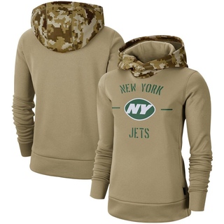 Women's New York Jets Khaki 2019 Salute to Service Therma Pullover Hoodie